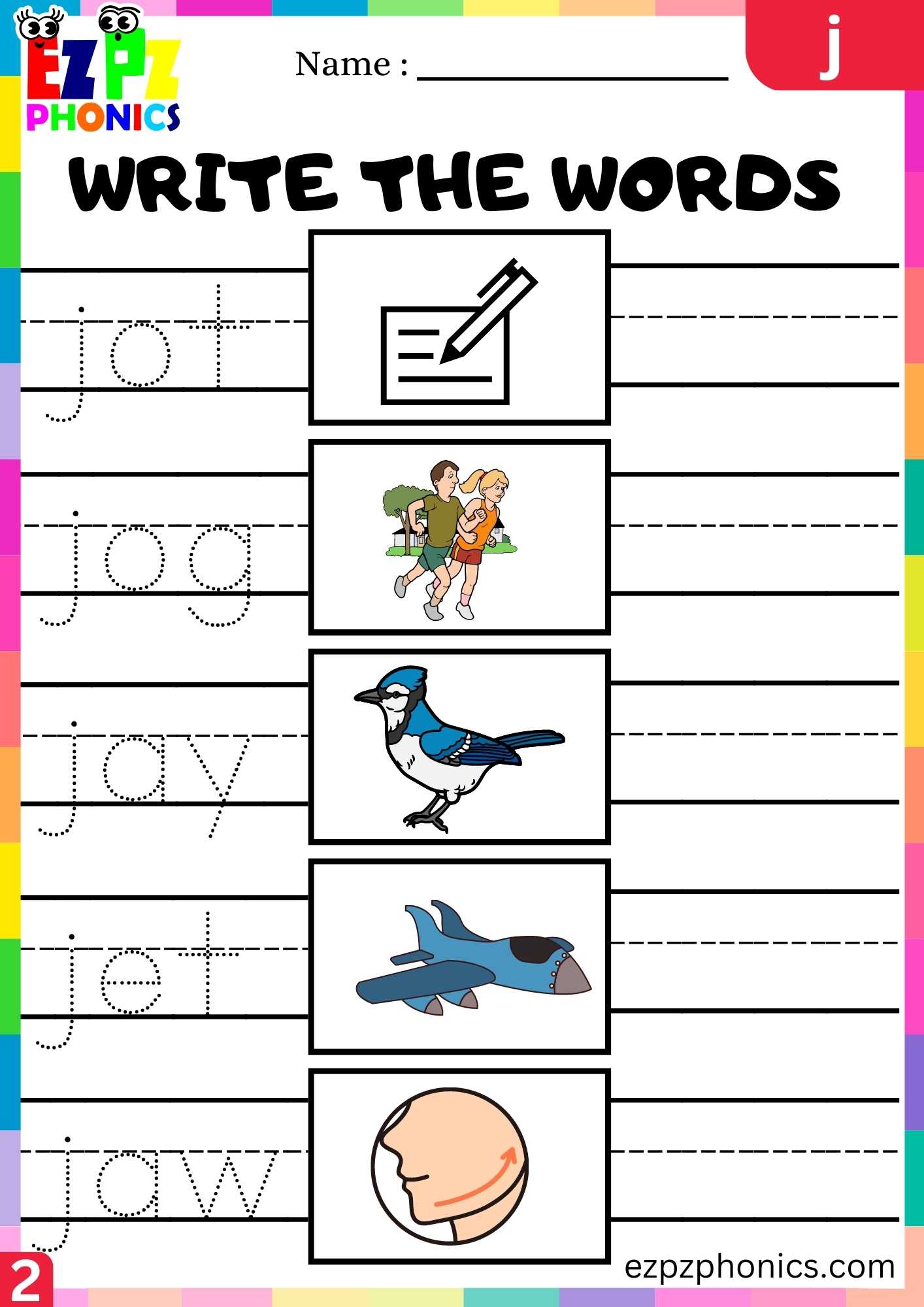 Group2 Letter J Write The Words Beginning Sounds Worksheet